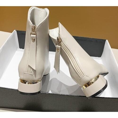 Square Heels chelsea pointed ankle winter boots plush woman leather snow bottes back zipper cowgirls brand green booties 2021