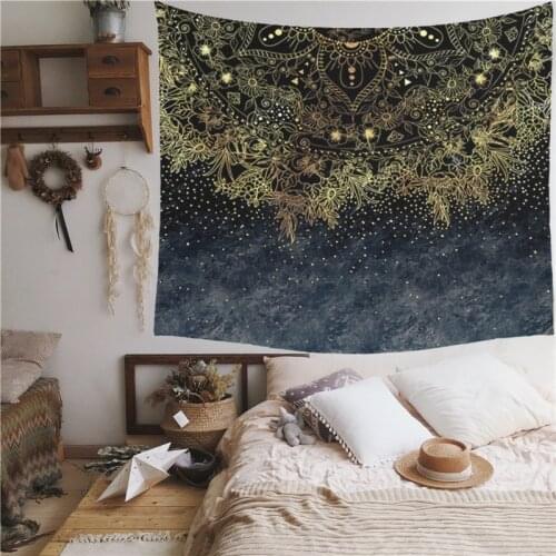 Gold Mandala Tapestry Bohemian Wall Hanging Decor Black and White Mandala Sun and Moon Boho Tapestry Wall Blanket Shawl Carpet