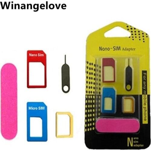 Winangelove 100pcs 5 in1 Metal Nano Sim Card Adapter + Micro Sim cards adapter + Standard Sim Card SIM Card For Iphone 7 6 4s 5s