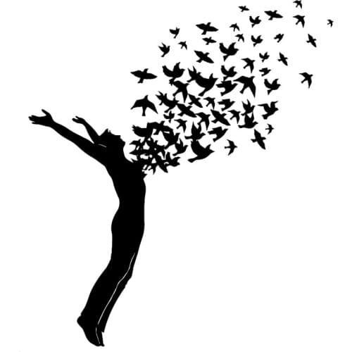 14.2cm*16.1cm Man Freedom Birds Vinyl Car Sticker Motorcycle Black/Silver S3-5853