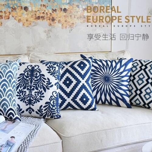 2pcs/set Chinese Classical Sofa Pillow Retro Pillowcase Blue And White Porcelain Embroidery Series Waist Pillow For Home Decor
