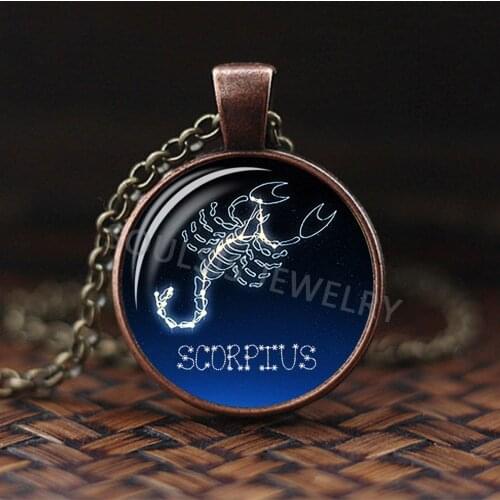 2019 Fashion 12 Zodiac Sign Twelve Constellation Glass Cabochon Pendant Necklace Aquarius Pisces Aries Taurus Gemini Pendant