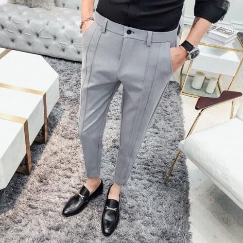 2019 fashion business stretch suit pants brand mens black gray casual pants mens straight slim dress pants mens trousers
