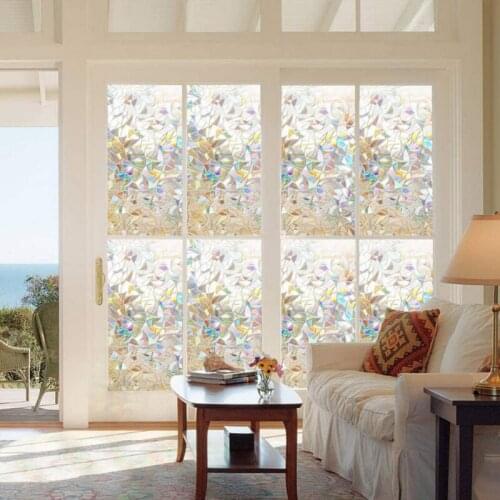 1pc 3D Orchid Non-Adhesive Window Privacy Film Rainbow Clings Decorative Vinyl Stained Glass Decals Static Window Sticker