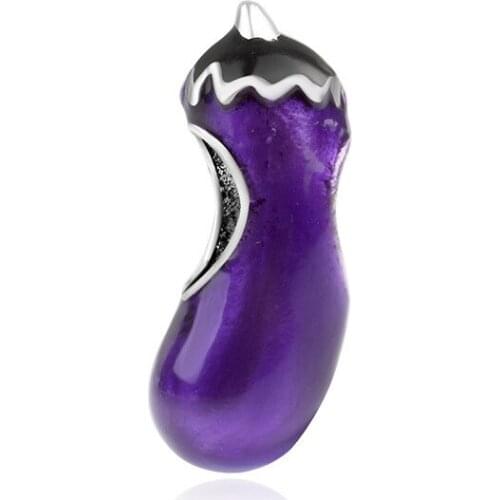 5PCS Bijoux Jewelry Accessories Vegetables Alloy Charm Purple Enamel Eggplant Bead For Jewelry Making DIY Women Man Bracelet