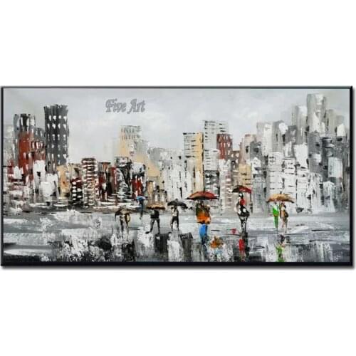 Abstract City Street Scenery Wall Decor 100% Hand-painted Oil Painting Wall Decoration Textured Art Pictures Unframed Artwork