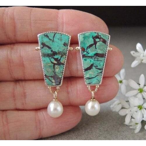 Bohemian Drop Dangle Earring For Women Ethnic Green Resin Stone Indian Tribal Vintage Pearl Earrings pendientes mujer moda