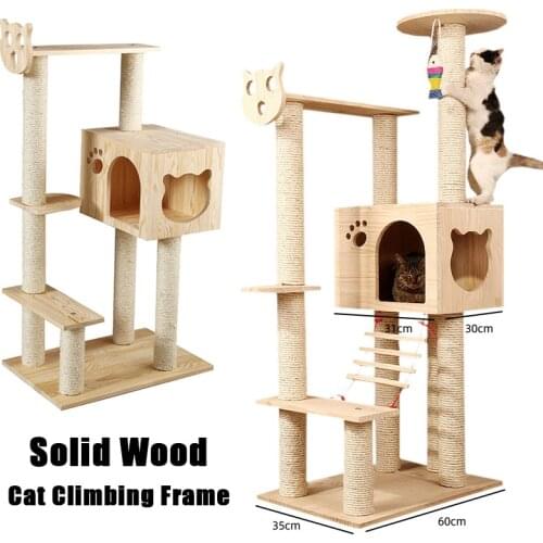 Fast Delivery Pet Cat Tree House Tower Condo Wood Cat Scratching Sisal-Covered Scratch Posts Pads with Play Ball for Cats Kitten