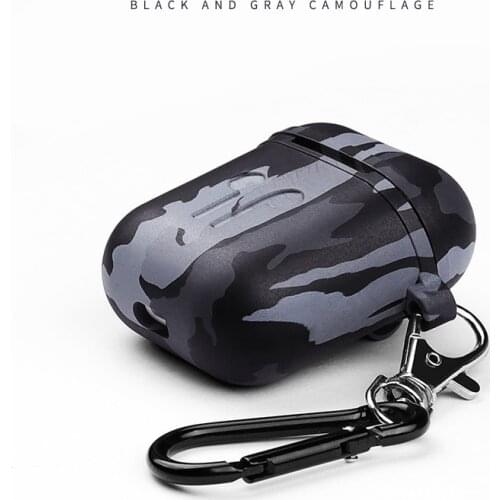 For Airpods Case Camouflage Army Silicone Shockproof Protection Cover Carabiner Men Cover Funda For Airpods 2 1 Case Strap