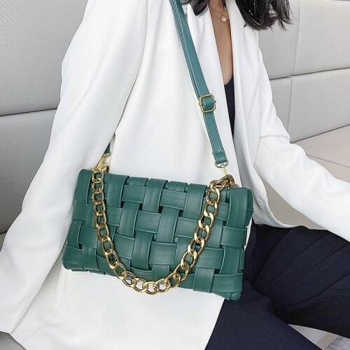 Weave Design Small PU Leather Crossbody Bags For Women 2021 Luxury Solid Color Shoulder Handbags Chain Cross Body Bag