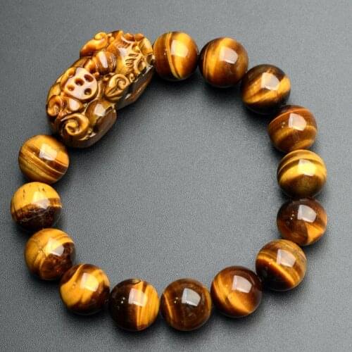 Dropshipping Natural Yellow Tiger Eye Stone Bracelets 12mm Beads Pi Xiu for Men Women Bracelet Wristband Jewelry Accessories