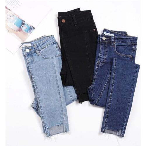 Black Color Womens Jeans Donna Stretch Bottoms Skinny Pants For Women Casual Trousers Streetwear Tassel Jeans Female Denim Pants