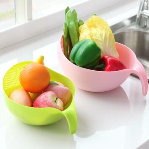 Food Grade Plastic Rice Beans Peas Washing Filter Strainer Green Pink Color Basket Sieve Drainer Cleaning Gadget U3