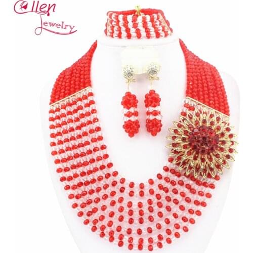 African Beads Jewelry Set African style Statement necklace jewelry set nigerian wedding bridal Crystal Beads Necklace Set W5910