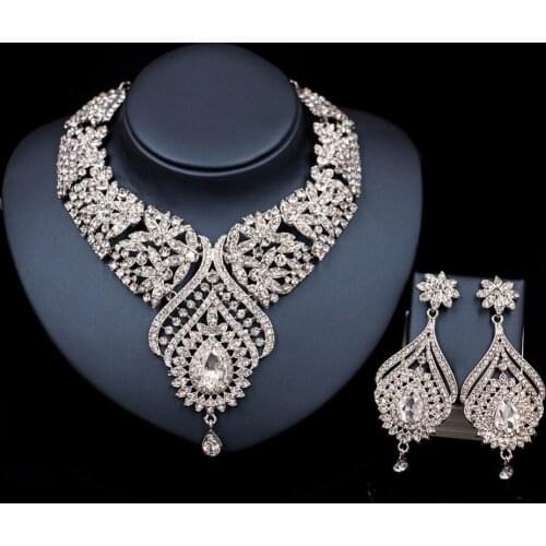 LAN PALACE new costume women dubai jewelry set glass stone engagement necklace and earrings for party free shipping