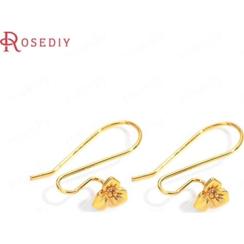 35871)10PCS 18x21MM 24K Gold Color Brass with Flower Earrings Hooks High Quality Diy Jewelry Findings Accessories