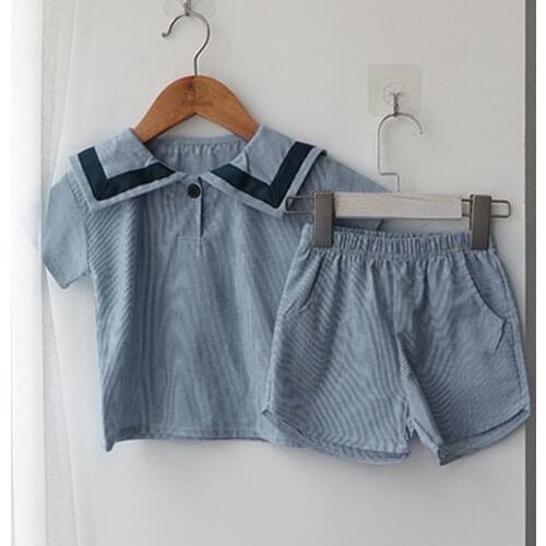 Summer Newborn Baby Girls Boys Clothing Set Korean Style Navy Collar Short Sleeve T-shirt+Shorts Set Kids Clothing Suit