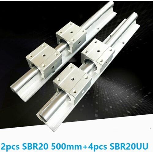 2pcs SBR20 20mm -L 500mm support rail linear guide + 4pcs SBR20UU linear blocks for CNC router parts linear rail