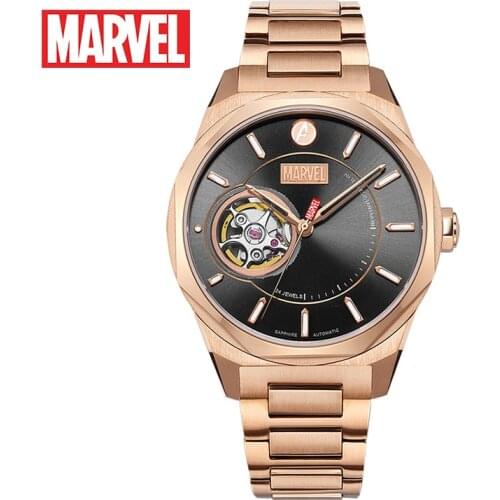 Disney Marvel mechanical watches fully automatic hollow steel band leisure ladies fashion watches 5Bar Round Sapphire Crystal