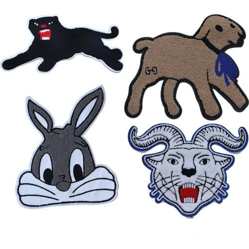 Cartoon Decorative Patch Sheep Black panther Rabbit icon Towel Embroidered Applique Patches For DIY Iron on Badges on clothes
