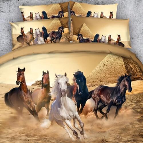 Royal Linen Source 3 PCS PER SET Wild horses and pyramid in desert 3d bed set Bed Cover with Blanket Cover Set 3D