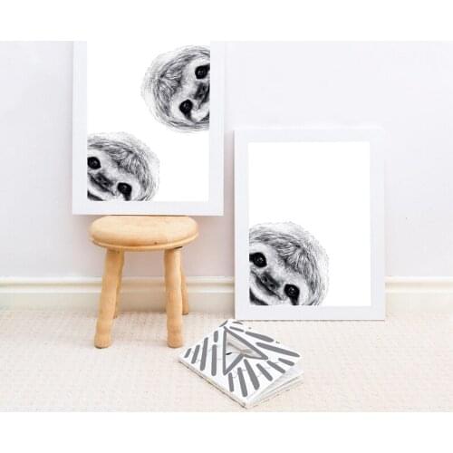 CUTE PEEKABOO SLOTH Wall Art Print and Poster , Lovely Curious Animal Sloth Canvas Painting Picture Kids Room Nursery Wall Decor