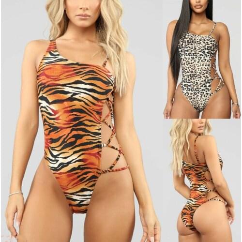 2019 New Style Fashion Womens Bandage Leopard One-piece Swimsuit Swimwear Push Up Monokini Bathing Suit