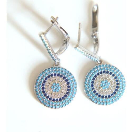 2017 new arrive pave blue clear cz clip on dangle disco charm fashion elegant women jewelry Turkish evil eye dangle earring
