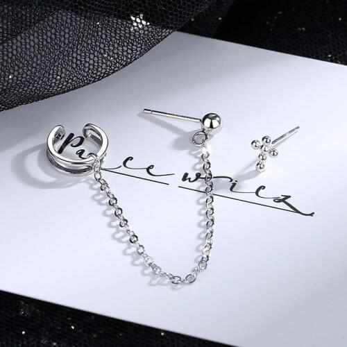 Luoluoyi New Earcuff Ear Cuff Clip Chain Tassel Clip on Earring Cross Earrings For Women Korea Jewelry Femme