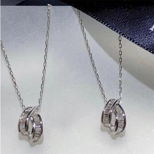 Simple Fine Jewelry 925 Sterling Silver Princess Cut White 5A Cubic Zircon High Quality Popular Women Wedding Clavicle Necklace