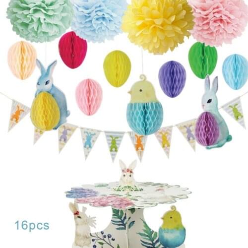 Easter Honeycomb Rabbits Set Home Decor Hanging Easter Decor Bunny egg chick Ornament Baby Shower Birthday Hanging Pendant