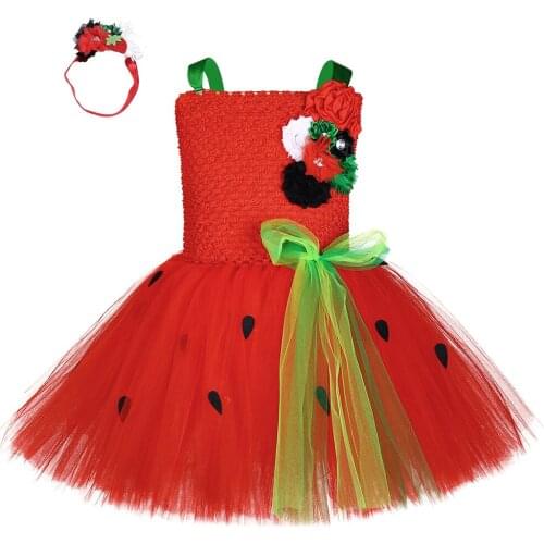 Toddler Baby Girls Strawberry Tutu Dress Kids Halloween Costume Christmas Outfits for Girls Birthday Gifts Dresses with Hairband