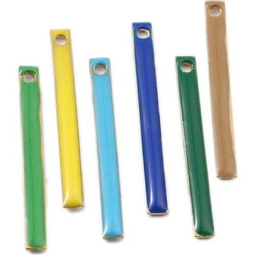5Pcs Mini Rectangle Enamel Pendants Copper Enamelled Double Sided Sequins Charms Unplated 28*3mm For DIY Earring Jewelry Makings