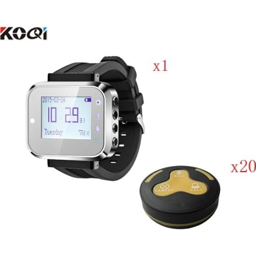 Restaurant Bell System Service Push Calling Button Alert By Sound Or Vibration ( 1 watch receiver + 20 waterproof table bell)