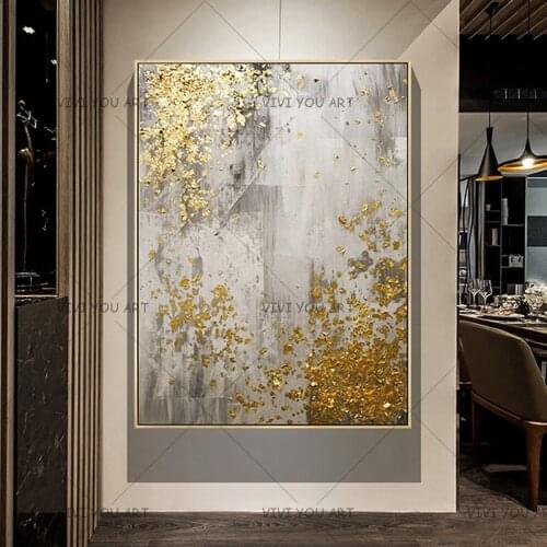 Christmas 100% Hand Painted Abstract Gold Art Wall Picture Handmade Golden Abstract Canvas Oil Painting For Home Wall Decor