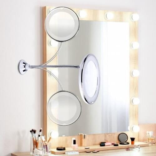 360 Degree Foldable Mirror Rotating Makeup Flexible Mirror Magnifying Makeup Bath LED Mirror