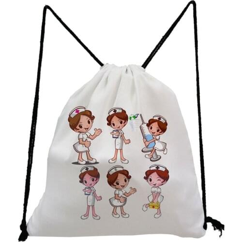 Children Birthday Party Favors Cartoon School Backpack Girls Drawstring Bag Nurse Printed String Storage Bag Women Soft Back Bag