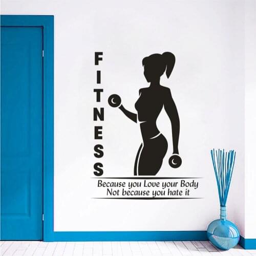 Fitness Club Logo Vinyl Window Sticker Dumbbell Lifting Gym Sports Wall Art Murals Girls Bodytraining Wall Sticker