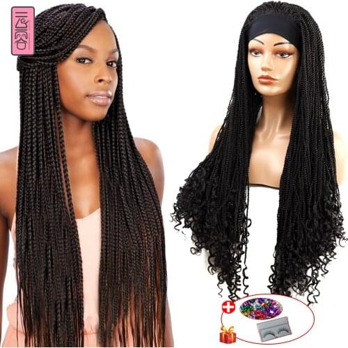 YunRong 34Inches Headband Wig with Curly Ends Senegalese African Braids Wigs Synthetic Cosplay Straight Turban Wig