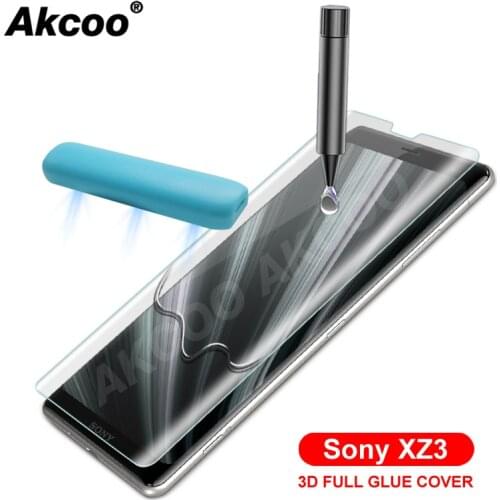 Akcoo Tempered Glass Screen Protector for Sony XZ3 full cover protective glass with UV full glue for sony xz3 screen protector