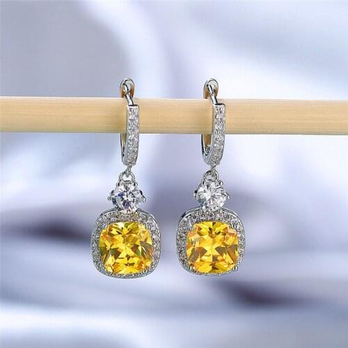 Cute Rainbow Square Zircon Wedding Earrings Vintage Female Crystal Strone Earrings Dainty Silver Color Dangle Earrings For Women