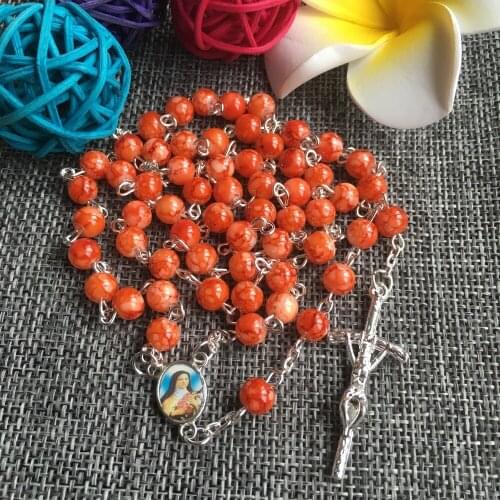 Rosary Glass Beads italy Cross Pendant & Necklace Ethnic Prayer Long Statement Religious Jewelry Women Men