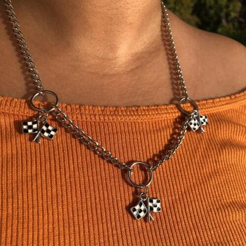 Vintage Chessboard Flag Pendants Woman Choker Necklace Womens Jewelry Gothic Accessories Pendant Necklaces for Women Goth Gift
