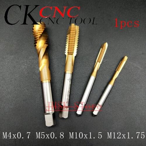 1pcs) TIN Titanium plating M4 M5 M8 M10 M12 high quality M4x0.7 M5X0.8 M8x1.25 M10x1.5 M12x1.75 Stainless steel spiral tap
