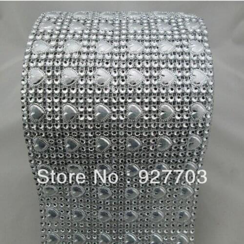 1yard Silver AB Heart Rhinestone Crystal Diamond Mesh Wrap Roll Ribbon
