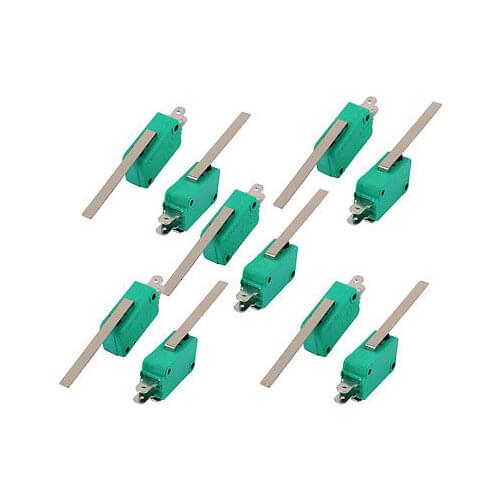 10Pcs Momentary Long Straight Hinge Lever Arm 1NO 1NC Micro Limit Switch Green KW3-0Z Hinge Lever Length50MM