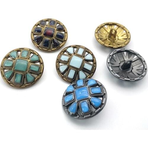 2pcs/lot High-Grade Metal Buttons Hollow Blue Oil Coat Hand-Sewn Buttons Multiple sizes Round Alloy Buttons With Feet HS20108-2