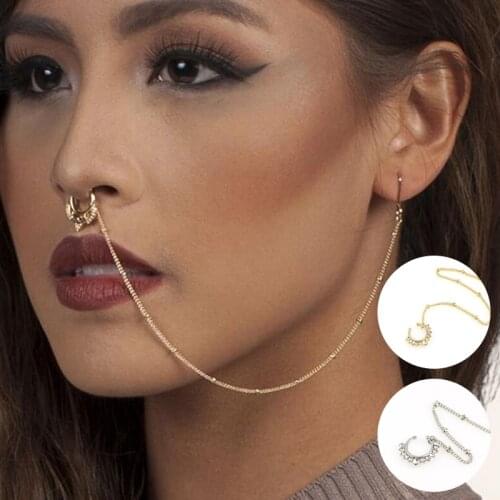 2021 New Design Hollow Fake Nose Rings With Chain Fashion Ear Chain Long Dangle Nose Earrings For Women Unique Body Jewelry Gift