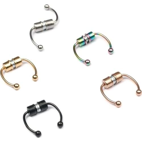 2021 New Nose Ring Reusable Stainless Steel Fake Magnetic False Nose Ring Horseshoes Non Piercing Hoop Jewelry for Party Bar