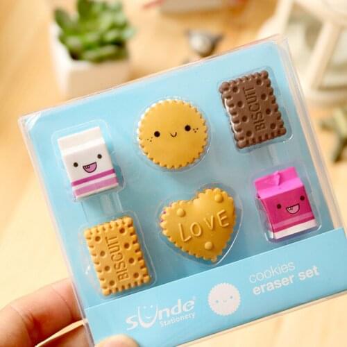 6pcs/set Boxed Milk Biscuit Eraser Set Student Creative Stationery Prize Manufacturer Wholesale From China